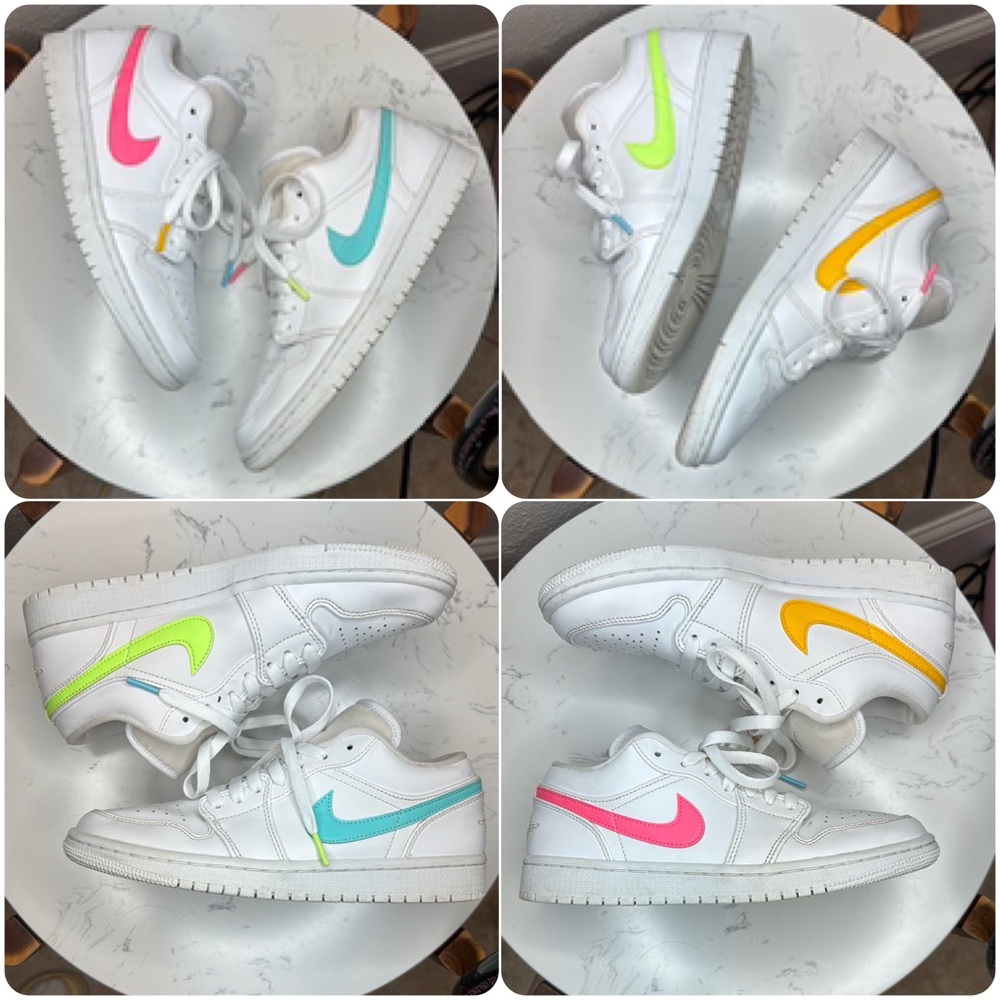 Nike Air Jordan‎ 1 Low Mens 7.5 (9 w) white neon Multi-Color Swoosh Sneakers CW…
